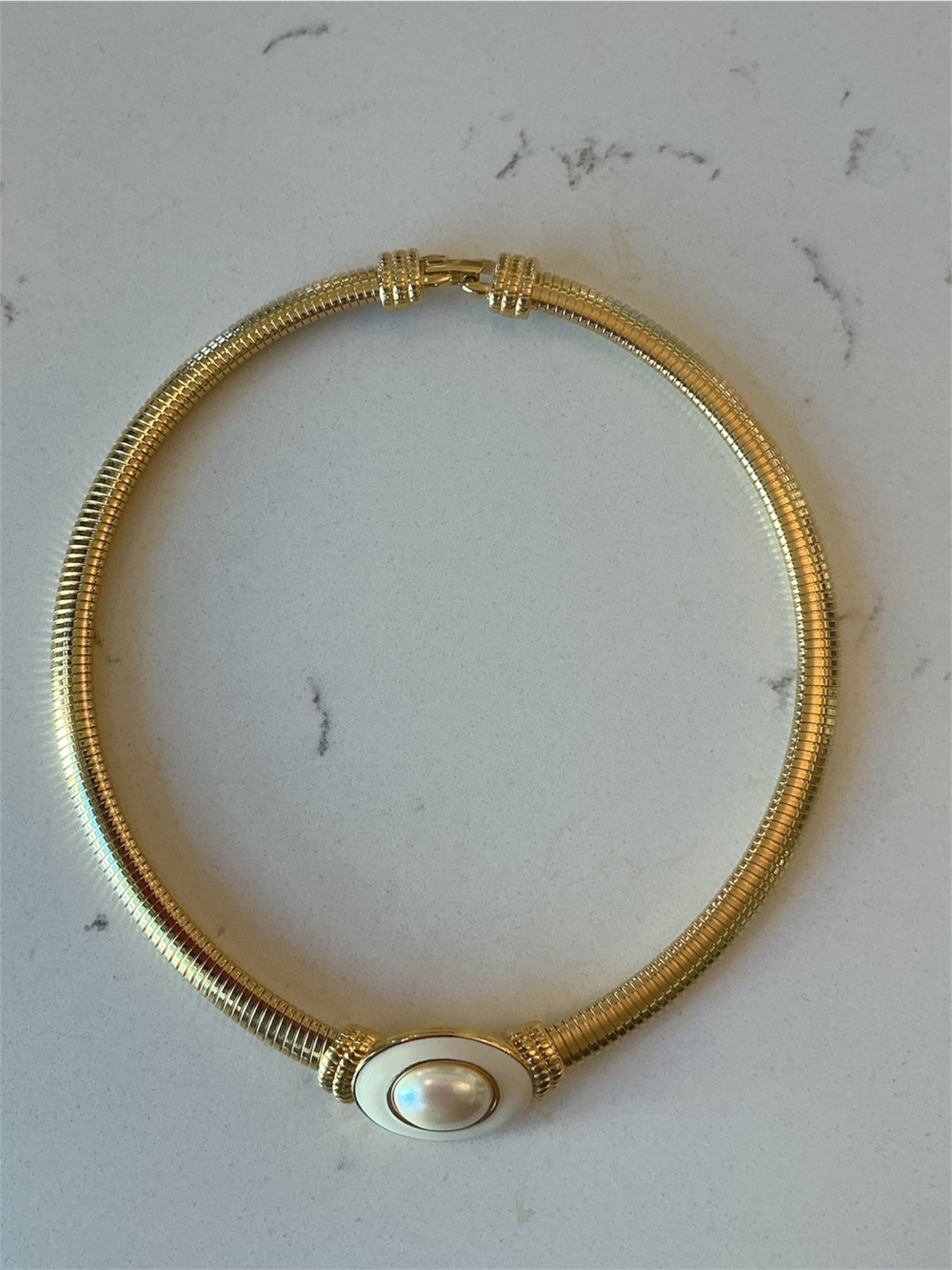 Monet Vintage  Gold-Tone Collar pearl, snake choker 1980’s